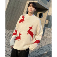 YUANSU情侣装秋冬新款小鹿圣诞节韩版宽松百搭套头圆领慵懒风新年毛衣女毛衣