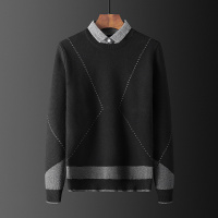 YUANSU假两件毛衣男加绒厚款秋冬季新款衬衫领针织衫男装上衣打底衫潮流毛衣