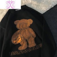 YUANSU美式橄榄熊 日系复古网红小熊oversize宽松针织衫男女情侣毛衣毛衣