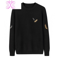 YUANSU2020秋季新款衬衫领毛衣男韩版羽毛刺绣打底衫假两件男士针织衫潮毛衣