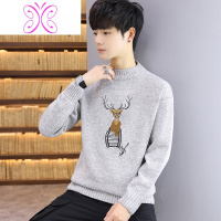 YUANSU刺绣秋冬季加绒加厚半高领毛衣男青少年初中高中学生针织打底线衣毛衣