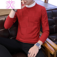 YUANSU秋冬衬衣加绒毛衣男士假两件韩版修身潮流衬衫领假领针织衫上衣服毛衣