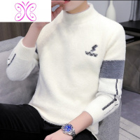 YUANSU冬季半高领毛衣男宽松韩版潮流加绒加厚个性针织保暖打底衫线衣毛衣