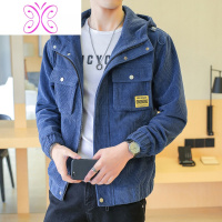 YUANSU男士夹克休闲外套秋冬季韩版潮流宽松灯芯绒连帽上衣服痞帅男学生夹克