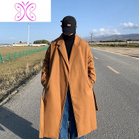 YUANSU冬季英伦风设计感风衣男士中长款胖子加肥加大码大衣韩版潮流外套毛呢大衣