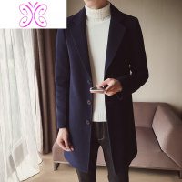 YUANSU冬天男士毛呢大衣修身帅气超长风衣 男土尼子加棉加厚中长款外套毛呢大衣
