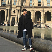 YUANSU风衣男韩版潮流中长款帅气加厚呢子外套英伦风秋冬季加厚毛呢大衣毛呢大衣