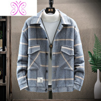YUANSU毛呢外套男2020新款秋冬季大衣短款韩版潮流宽松格子呢子夹克男装毛呢大衣
