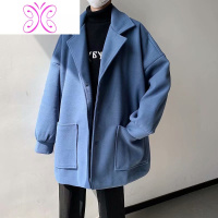 YUANSU港风毛呢大衣男潮韩版宽松复古冬季保暖中长款呢子外套西装领夹克毛呢大衣
