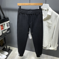 YUANSU日系冬季抓绒加厚潮牌磨毛呢休闲裤男士宽松潮流松紧腰束脚长裤子毛呢大衣