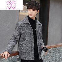 YUANSU呢子外套男秋冬季韩版潮流翻领夹克潮牌休闲商务短款格子毛呢大衣毛呢大衣