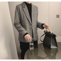 YUANSU阿茶与阿古千鸟格气质西服男秋季韩版潮流休闲毛呢西装外套毛呢大衣