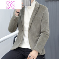 YUANSU毛呢大衣男短款西服外套男春秋装韩版潮流西装领呢子休闲帅气夹克毛呢大衣