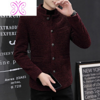 YUANSU男士短款毛呢外套2020新款秋冬季立领妮夹克子休闲修身中山装男装毛呢大衣