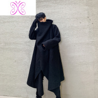 YUANSU秋冬暗黑山本风复古毛呢大衣个性不规则宽松中长款风衣潮男外套毛呢大衣