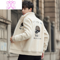 YUANSU男士羔绒休闲外套冬季一体颗粒绒棉袄大衣仿皮草翻领夹克衫毛呢大衣