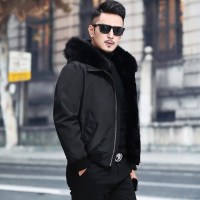 YUANSU2020新款海宁一体大衣男士冬季派克服短款皮衣仿皮草夹克外套毛呢大衣