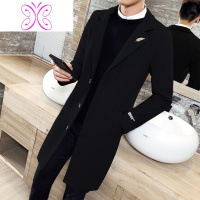 YUANSU毛呢大衣男士秋季长版外套新款冬季韩版修身中长款呢子黑风衣潮流毛呢大衣