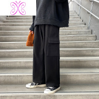 YUANSU毛呢裤男宽松直筒潮流胖子加厚大码男士休闲裤秋冬季2021新款长裤毛呢大衣