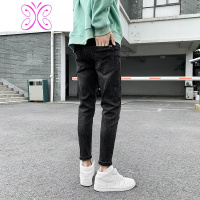 YUANSU弹力黑色牛仔裤男修身小脚长裤秋季青年网红裤子男韩版潮流春秋款牛仔裤男