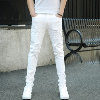 YUANSU秋冬款雪花灰白黑浅色牛仔长裤男九分男直筒修身小脚韩版潮流裤子牛仔裤男