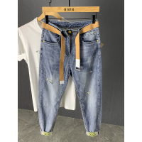 YUANSU韩版潮牌个性百搭仔裤男士社会精小伙弹力蓝色小脚九分裤潮男仔裤男