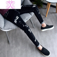 YUANSU秋季弹力九分牛仔裤男士韩版修身青少年破洞小脚裤潮流乞丐男裤子牛仔裤男