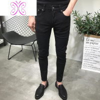 YUANSU潮牌修身微垮九分裤男韩版做旧黑弹力小脚裤青年时尚百搭牛仔裤长牛仔裤男