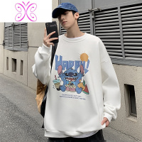 YUANSU史迪仔灰色卫衣男生秋季韩版情侣款无帽衣服大码胖子港风潮流外套卫衣