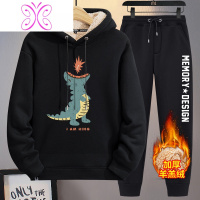 YUANSU卫衣男连帽套装初中高中生加绒加厚外套男生潮流帅气两件套秋冬款卫衣