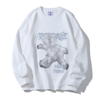 YUANSU日系原宿bf风黑暗系小熊玩偶印花长袖卫衣男宽松休闲圆领套头上衣卫衣