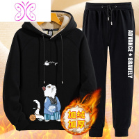 YUANSU加绒加厚卫衣男连帽2020新款宽松大码男士冬装带绒秋冬款运动套装卫衣