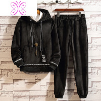 YUANSU金丝绒套装男加绒加厚双面绒卫衣两件套男士加肥大码胖子肥佬外套卫衣