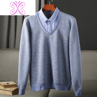 YUANSU人手2件不多 加绒加厚保暖男式假两件衬衫翻领长袖针织衫毛衣毛衣