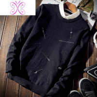 YUANSU春季新款上衣韩版潮流个性假两件衬衫领薄款打底衫毛衣男士针织衫毛衣