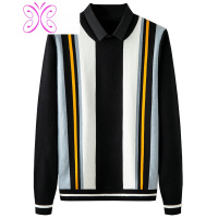 YUANSU假两件毛衣男 冬季新款衬衫领带领针织衫潮厚款保暖外穿条纹上衣毛衣