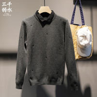 YUANSU三千弱水原创2020秋季新款衬衫领假两件毛衣男小鹿刺绣男士针织衫毛衣
