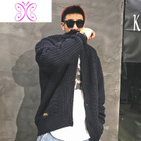 YUANSU春秋款开衫毛衣男镂空粗毛线针织外套潮牌休闲青年男士复古毛线衣毛衣
