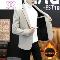 YUANSU男士加绒加厚小西装修身秋冬季毛呢外套韩版休闲一套搭配西服套装毛呢大衣