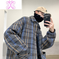 YUANSU胖胖哥格子毛呢大衣男韩版潮流休闲男装冬季加厚大码宽松胖子外套毛呢大衣