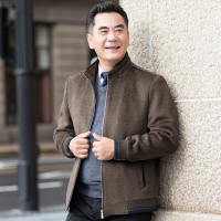 YUANSU中老年爸爸春秋装上衣毛呢子外套父亲中年男士宽松休闲毛呢夹克毛呢大衣