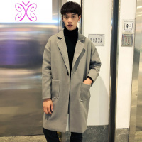 YUANSU冬季风衣男士帅气过膝潮流英伦风韩版中长款毛呢大衣垂感呢子外套毛呢大衣