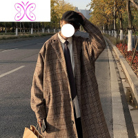 YUANSU加厚呢子大衣男秋冬2020年新款韩版中长款宽松冬季毛呢格子外套潮毛呢大衣