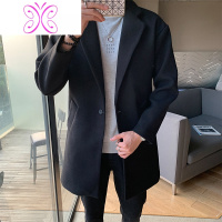 YUANSU日系简约个性毛呢大衣男士中长款潮牌宽松加厚上衣秋冬季呢子外套毛呢大衣