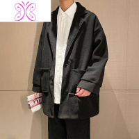 YUANSU黑毛呢大衣男中长款风衣外套秋冬季加厚宽松休闲西装呢子夹克潮流毛呢大衣