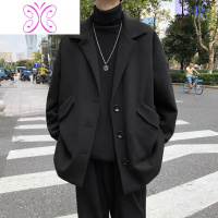 YUANSU短款风衣男韩版宽松潮流帅气加厚毛呢外套秋冬港风呢子学生大衣bf毛呢大衣