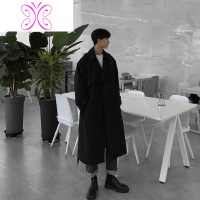 YUANSU风衣男英伦风毛呢大衣中长款2020秋冬宽松过膝呢子外套韩版咖啡色毛呢大衣