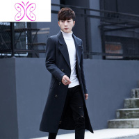 YUANSU长款风衣男秋冬季潮流帅气冬装青年毛呢外套加厚男士过膝呢子大衣毛呢大衣