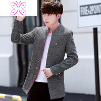 YUANSU秋冬男士立领中长款风衣青年加绒加厚毛呢大衣学生中山装呢子外套毛呢大衣