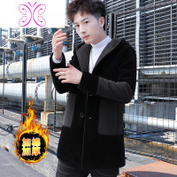 YUANSU2020冬季新款毛呢大衣男修身韩版潮流帅气中长款加棉呢子带帽外套毛呢大衣